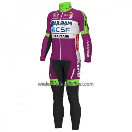 Set Fietsshirt Lange Mouw + Lange Koersbroek 2022 Bardiani-CSF Faizane Lila Groen